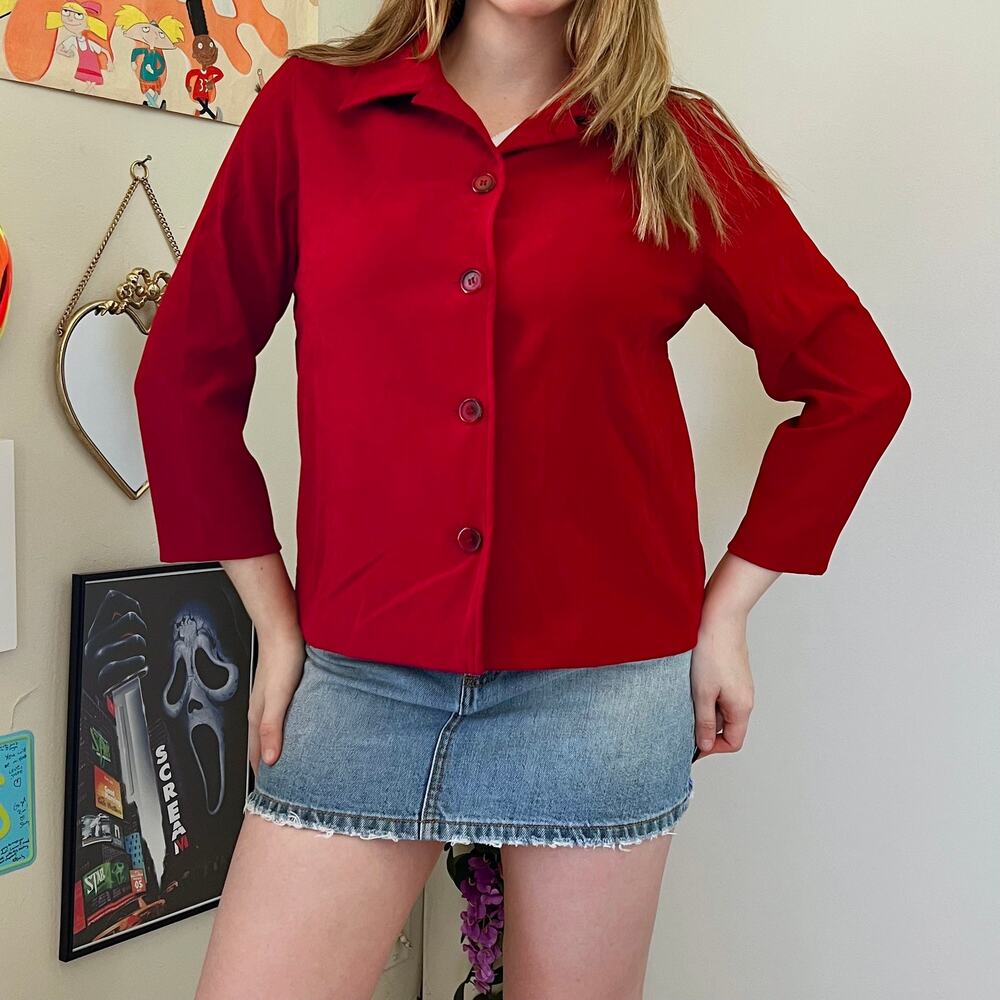 Vintage Y2K Briggs New York Red Blouse Size Petite Large Shacket